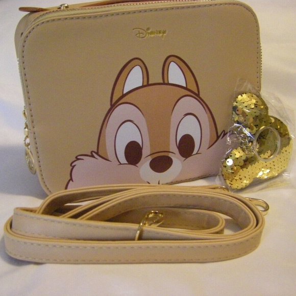 Chipmunk Tan Camera Crossbody Messenger Bag by Disney & Sequin Keychain - Picture 12 of 13